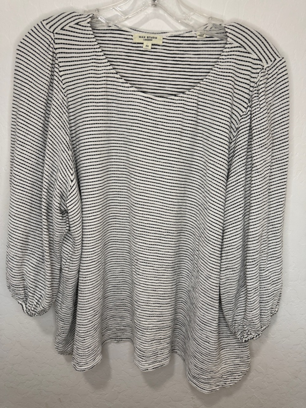 Max‎ Studio plus size 2X Black White Striped Long-Sleeve Scoop Neck Top stretch